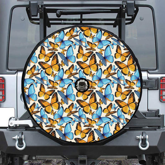 Turquoise And Orange Butterfly Print Tire Cover With Camera Hole