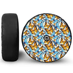 Turquoise And Orange Butterfly Print Tire Cover With Camera Hole