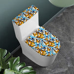 Turquoise And Orange Butterfly Print Toilet Lid And Tank Cover Set