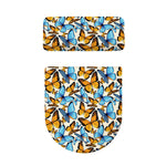 Turquoise And Orange Butterfly Print Toilet Lid And Tank Cover Set
