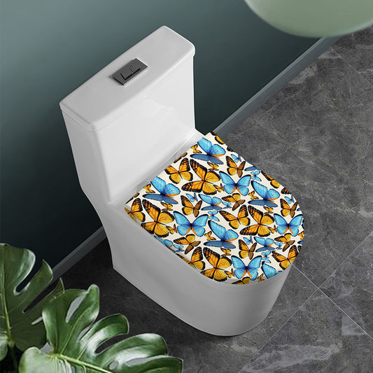 Turquoise And Orange Butterfly Print Toilet Lid Cover