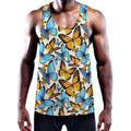 Turquoise And Orange Butterfly Print Men's Workout Tank Top