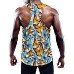 Turquoise And Orange Butterfly Print Training Tank Top