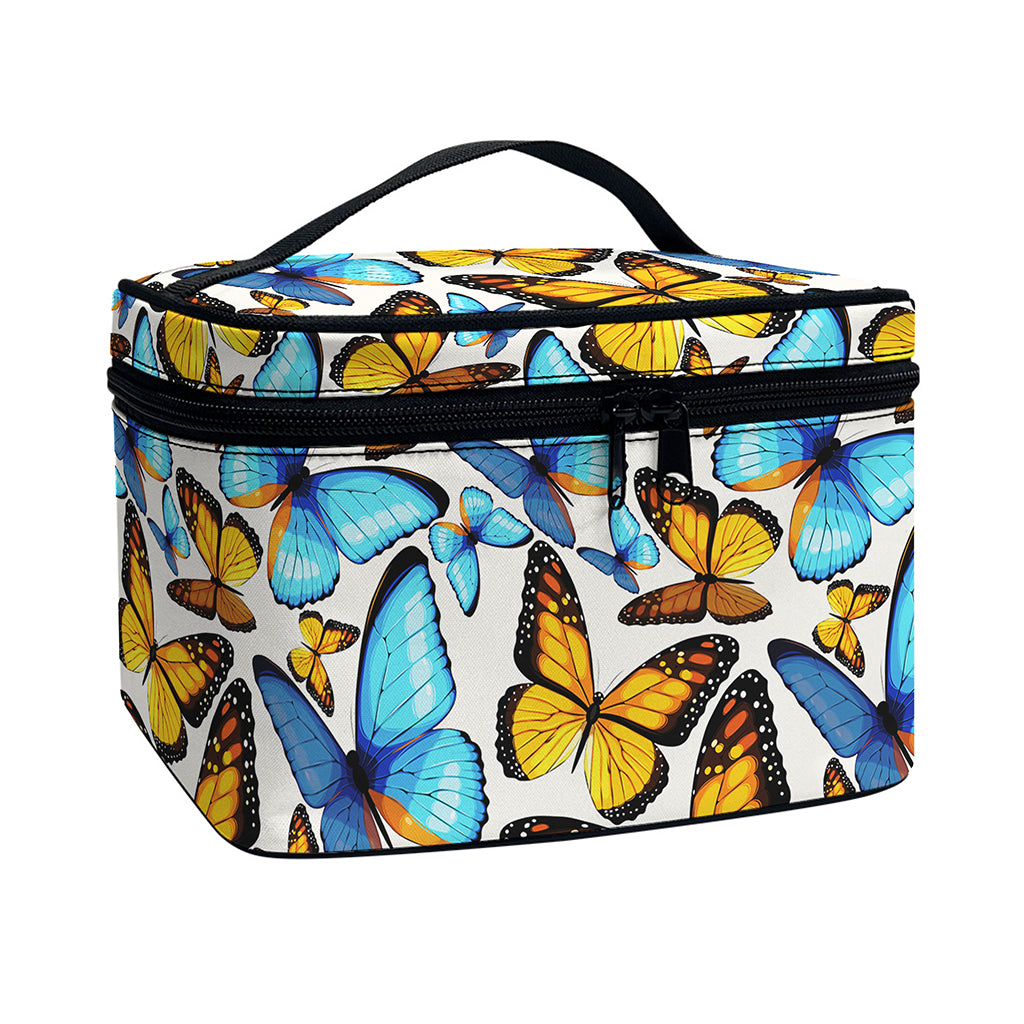 Turquoise And Orange Butterfly Print Travel Makeup Bag