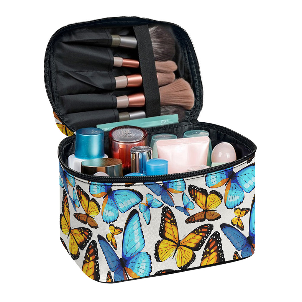 Turquoise And Orange Butterfly Print Travel Makeup Bag