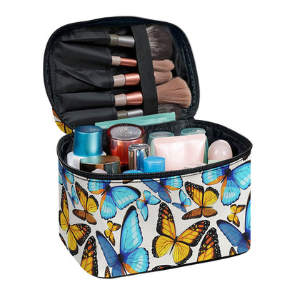 Turquoise And Orange Butterfly Print Travel Makeup Bag