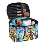Turquoise And Orange Butterfly Print Travel Makeup Bag