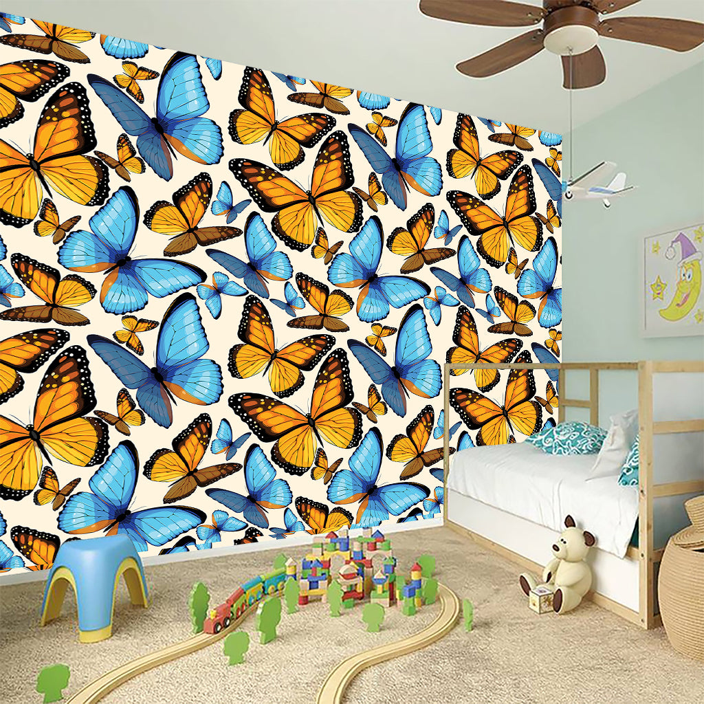 Turquoise And Orange Butterfly Print Wall Sticker