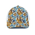 Turquoise And Orange Butterfly Print White Mesh Trucker Hat