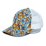Turquoise And Orange Butterfly Print White Mesh Trucker Cap