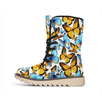 Turquoise And Orange Butterfly Print Winter Boots