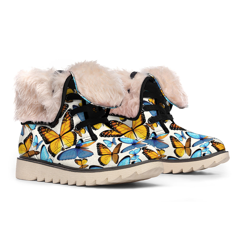 Turquoise And Orange Butterfly Print Winter Boots