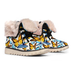 Turquoise And Orange Butterfly Print Winter Boots