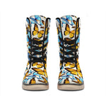 Turquoise And Orange Butterfly Print Winter Boots