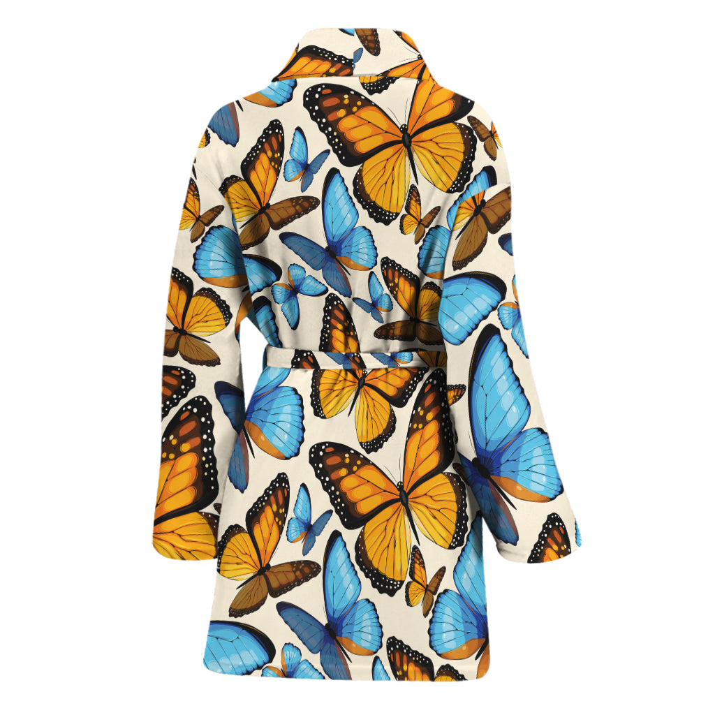 Turquoise And Orange Butterfly Print Women's Bathrobe