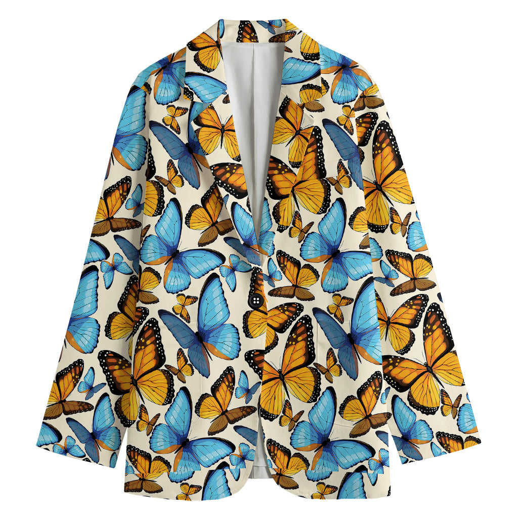 Turquoise And Orange Butterfly Print Women's Blazer