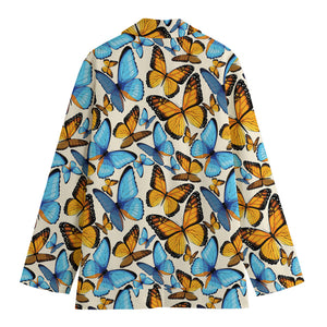 Turquoise And Orange Butterfly Print Women's Blazer