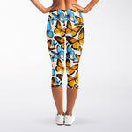 Turquoise And Orange Butterfly Print Women's Capri Leggings