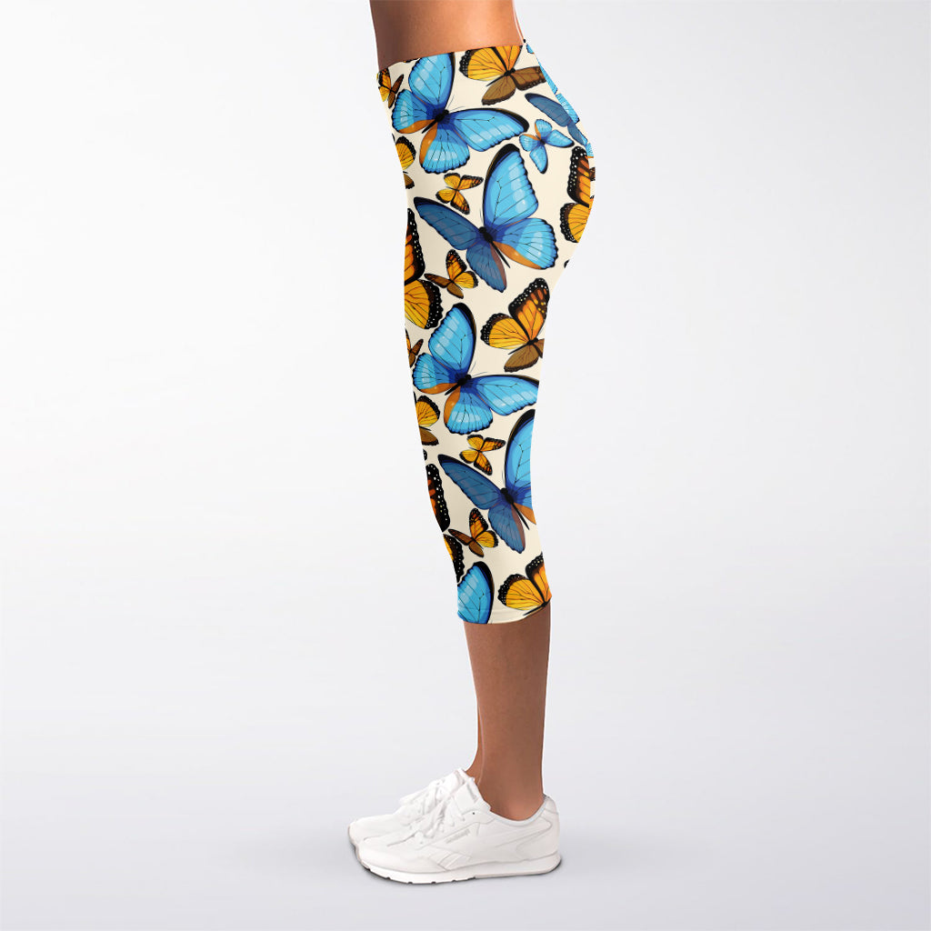 Turquoise And Orange Butterfly Print Women's Capri Leggings