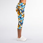 Turquoise And Orange Butterfly Print Women's Capri Leggings