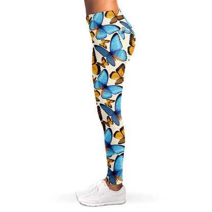 Turquoise And Orange Butterfly Print Women's Leggings