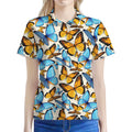 Turquoise And Orange Butterfly Print Women's Polo Shirt