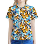 Turquoise And Orange Butterfly Print Women's Polo Shirt