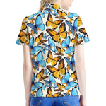 Turquoise And Orange Butterfly Print Women's Polo Shirt