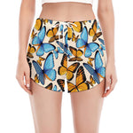 Turquoise And Orange Butterfly Print Women's Split Running Shorts
