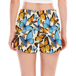 Turquoise And Orange Butterfly Print Women's Split Running Shorts