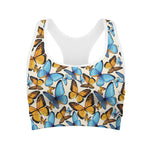 Turquoise And Orange Butterfly Print Women's Sports Bra