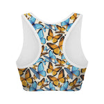 Turquoise And Orange Butterfly Print Women's Sports Bra