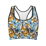 Turquoise And Orange Butterfly Print Women's Sports Bra