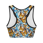 Turquoise And Orange Butterfly Print Women's Sports Bra