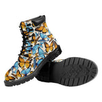 Turquoise And Orange Butterfly Print Work Boots