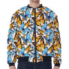 Turquoise And Orange Butterfly Print Zip Sleeve Bomber Jacket