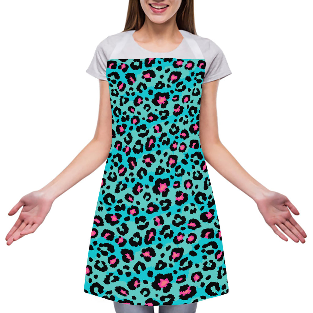 Turquoise And Pink Leopard Print Adjustable Apron