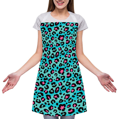 Turquoise And Pink Leopard Print Adjustable Apron