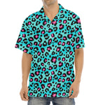 Turquoise And Pink Leopard Print Aloha Shirt