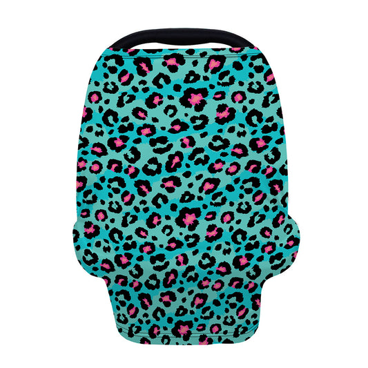 Turquoise And Pink Leopard Print Baby Seat Cover