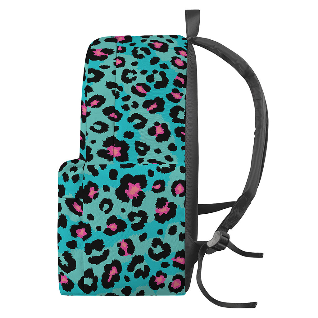 Turquoise And Pink Leopard Print Backpack