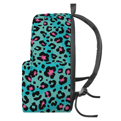 Turquoise And Pink Leopard Print Backpack