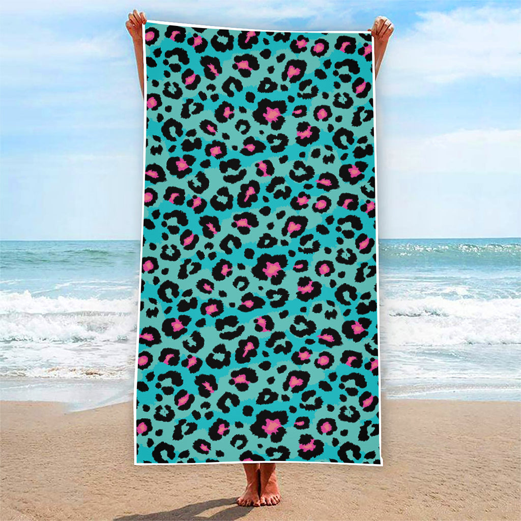 Turquoise And Pink Leopard Print Beach Towel