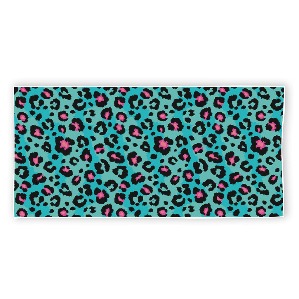 Turquoise And Pink Leopard Print Beach Towel