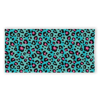 Turquoise And Pink Leopard Print Beach Towel
