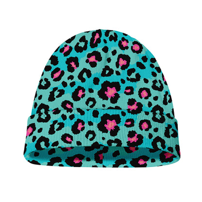 Turquoise And Pink Leopard Print Beanie