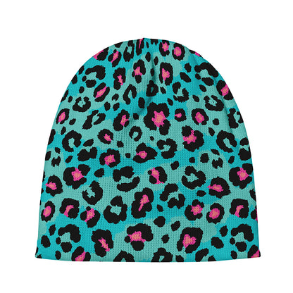 Turquoise And Pink Leopard Print Beanie