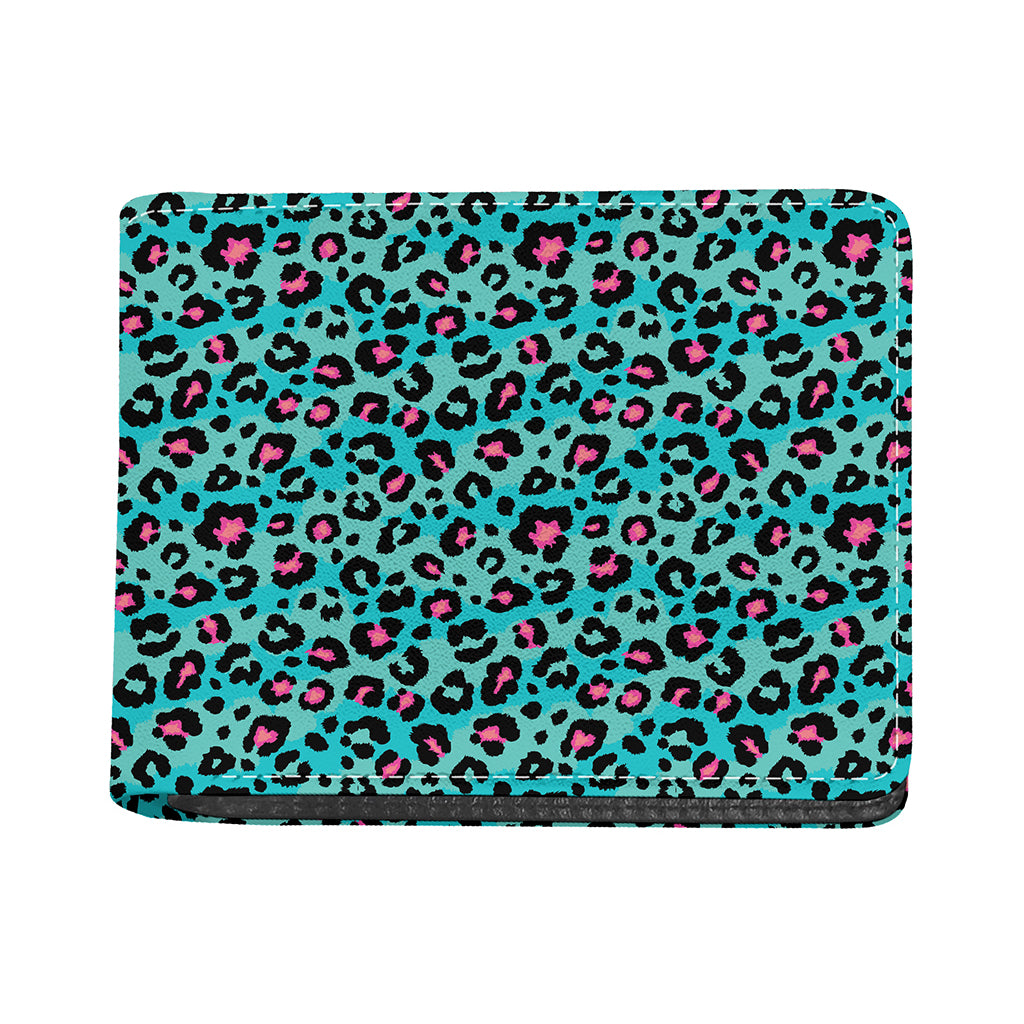 Turquoise And Pink Leopard Print Bifold Wallet