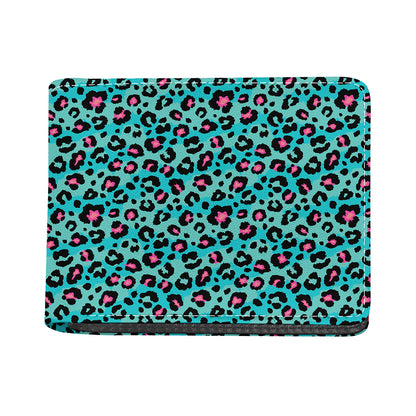 Turquoise And Pink Leopard Print Bifold Wallet