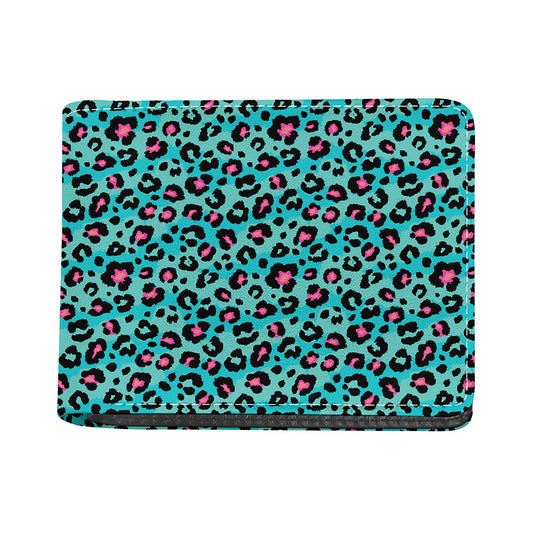 Turquoise And Pink Leopard Print Bifold Wallet